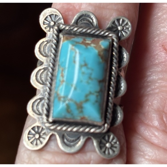 Tribal Jewelry - Vintage Tribal Sterling Silver And Turquoise Ring Size 4.5 Native American